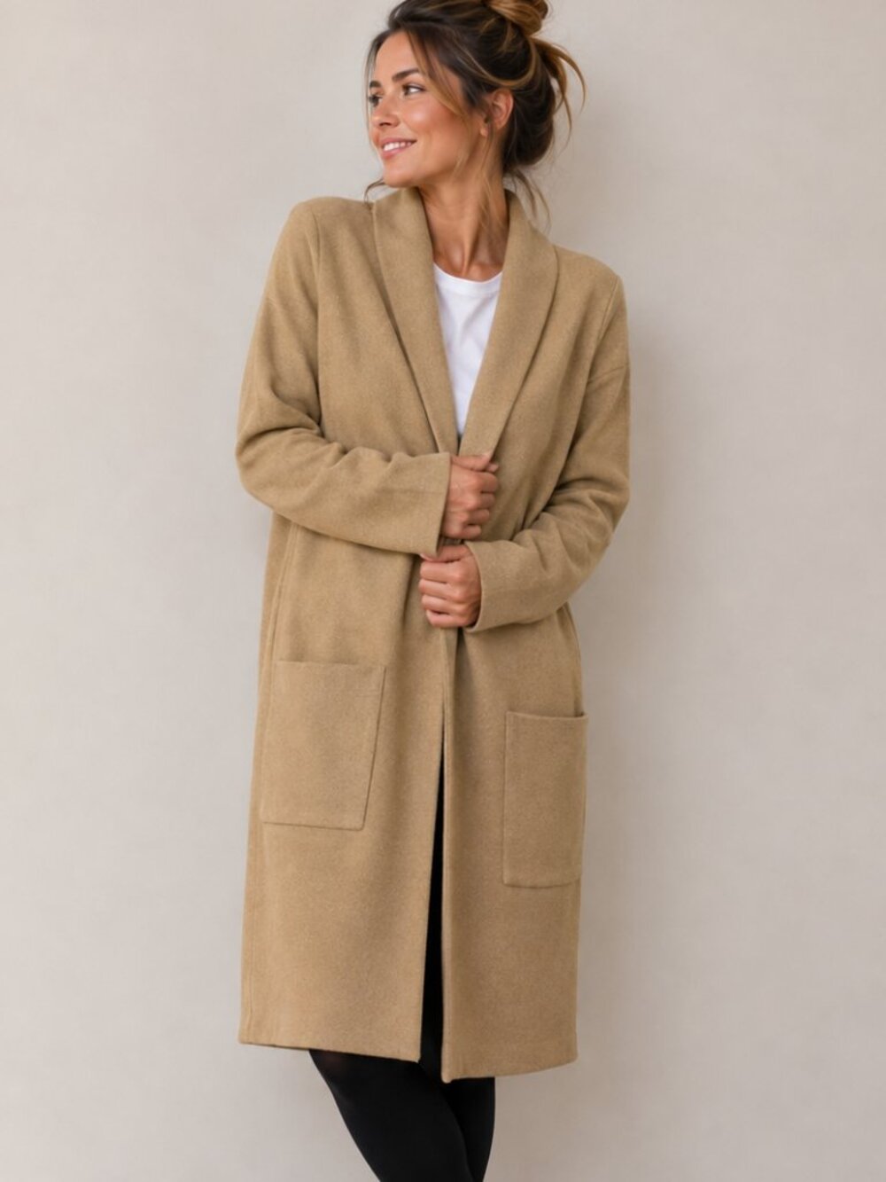 Lillusory Midi Cardigan Coat in Camel/Tan, Size S